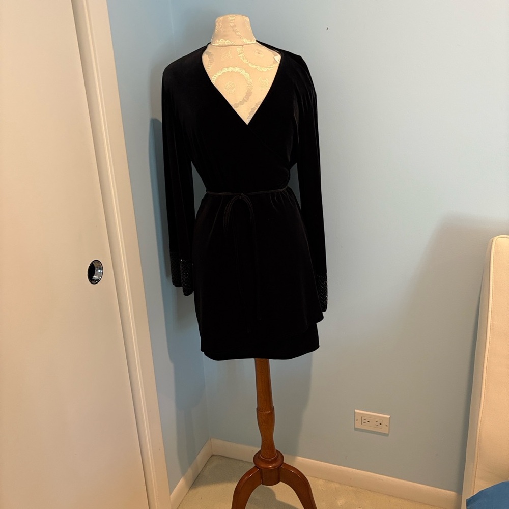 Zara Black velvet stretch mini dress with beaded cuffs NEW